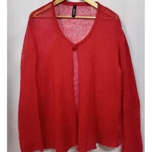 Hauber Mohair Blend Cardigan Red Solid Knit Size 16
